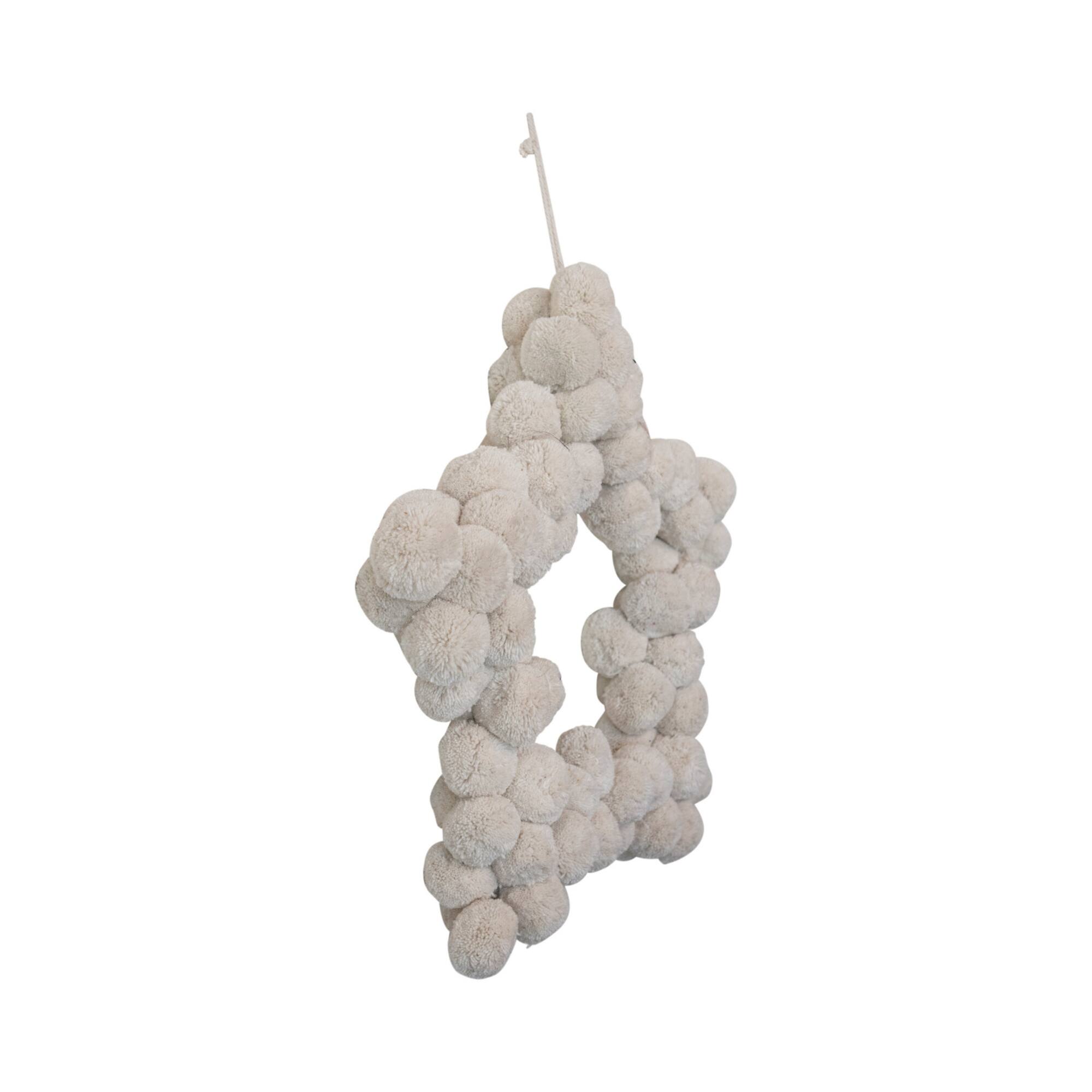 Hello Honey® 21" Natural White Handmade Metal & Wool Pom Pom Star Shaped Wreath